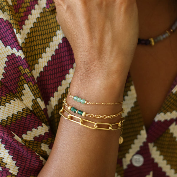 bracelet perle acier aventurine artisan