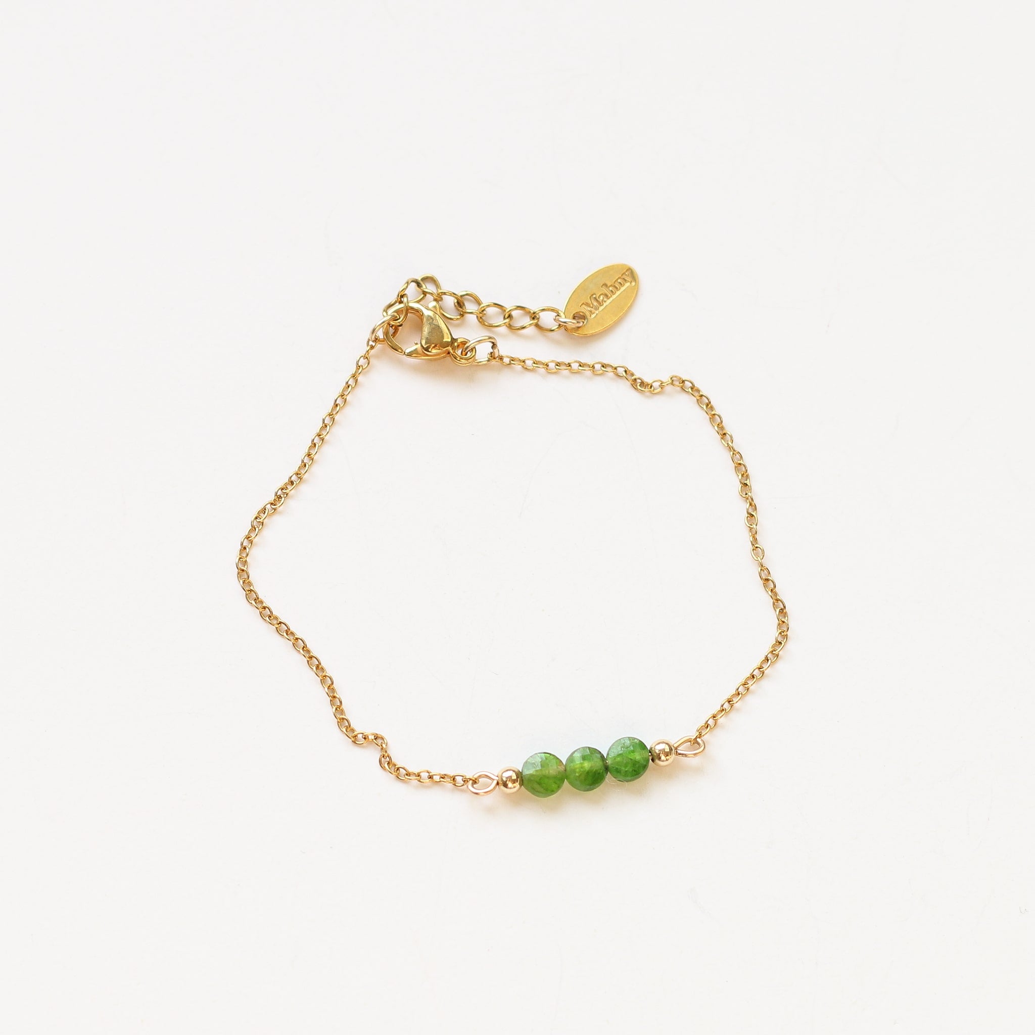 bracelet perle acier diopside gemme