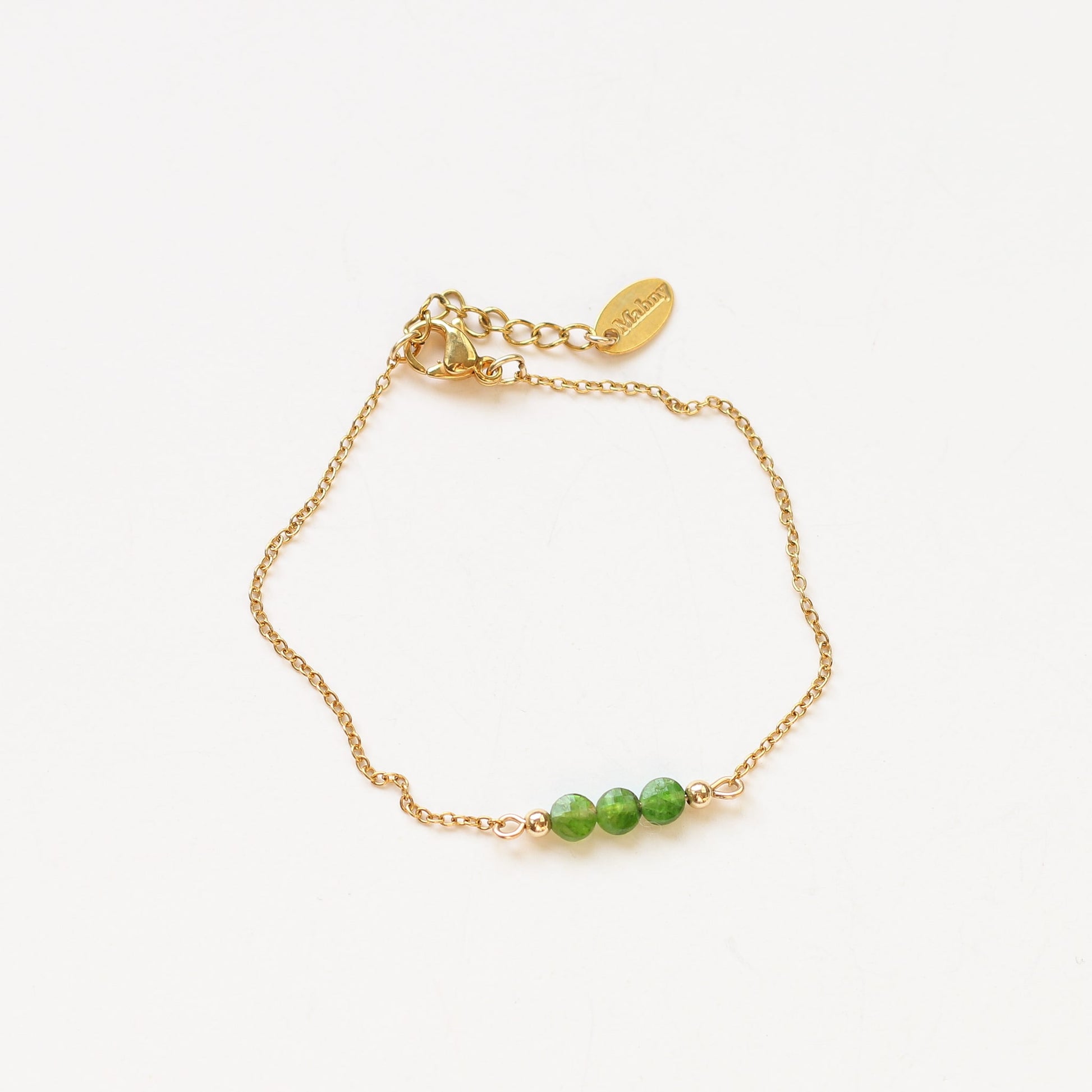 bracelet perle acier diopside gemme