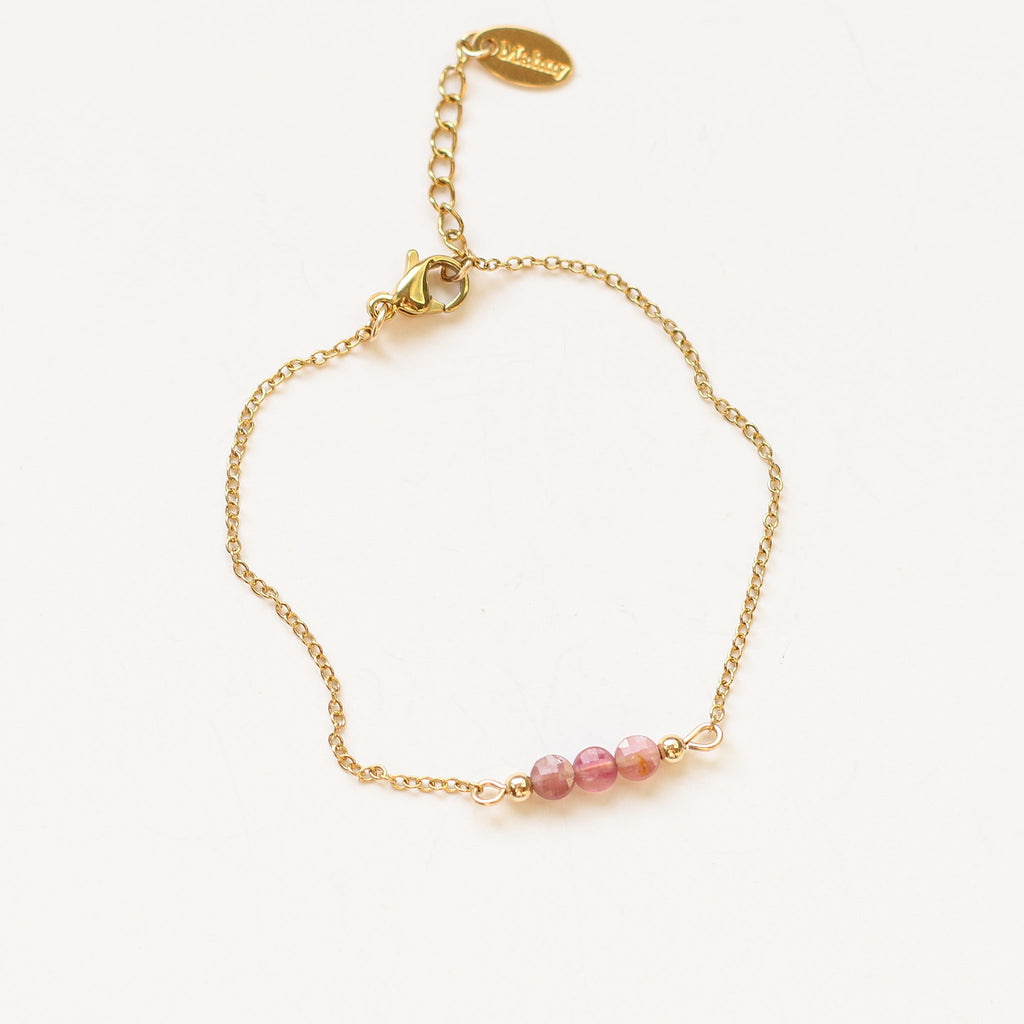 bracelet perle acier quartz fraise bijou