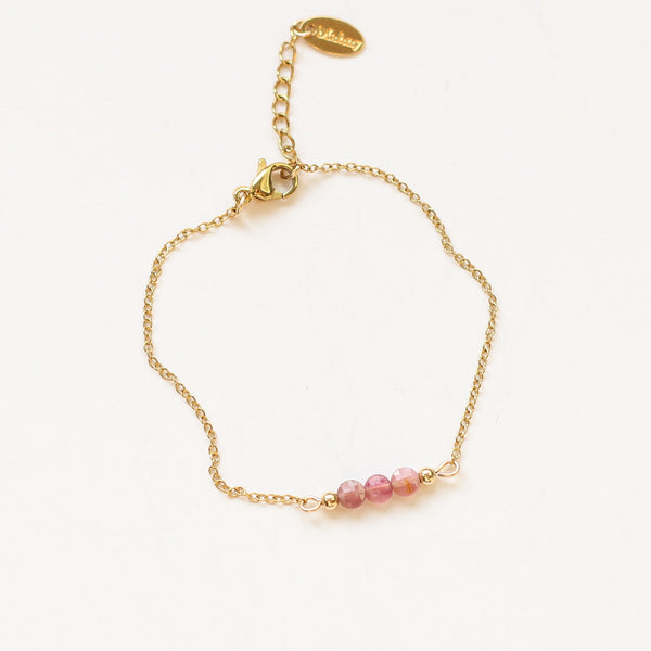 bracelet perle acier quartz fraise bijou