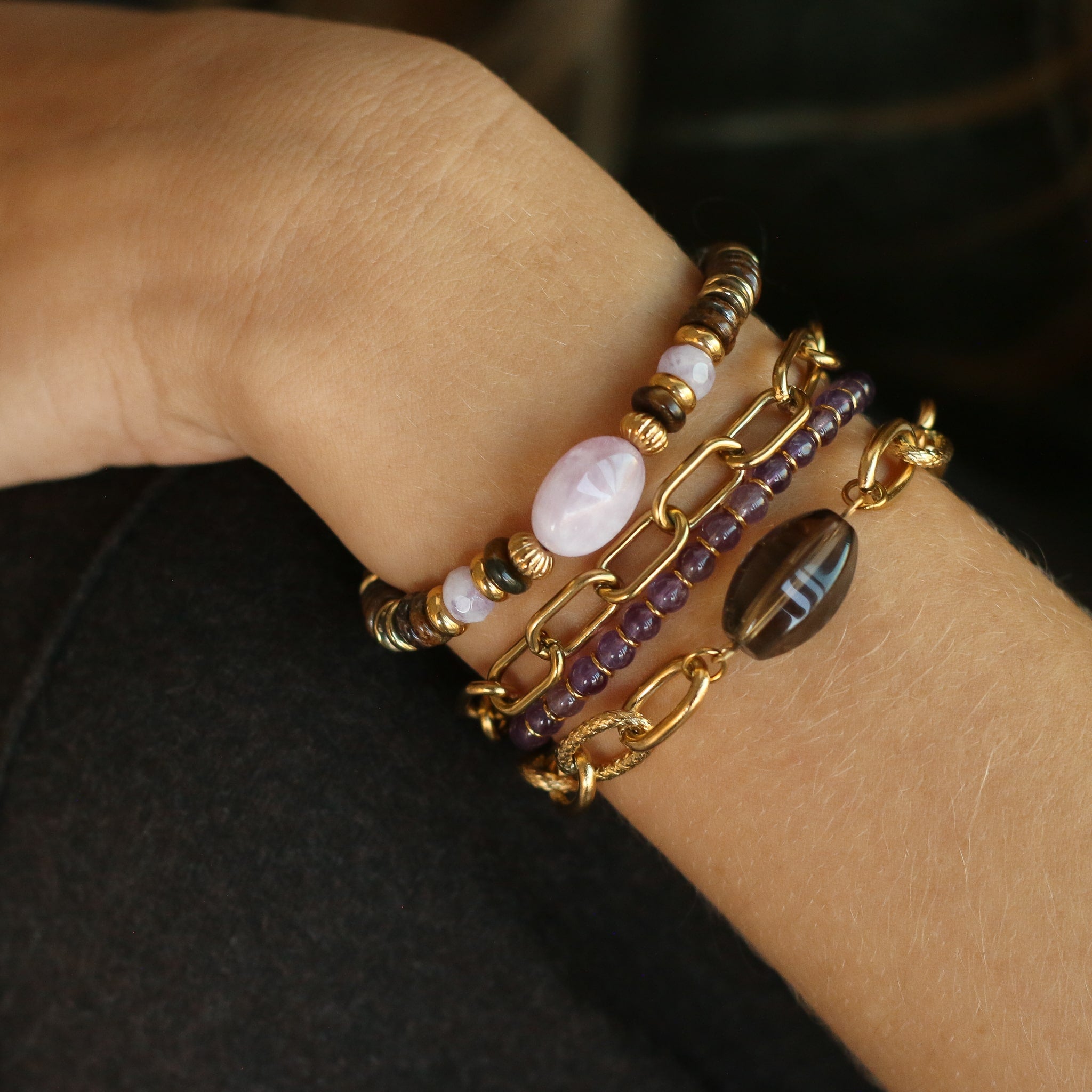 Bracelet Chaîne épaisse Quartz Fumé le bijou parfait pour elle
