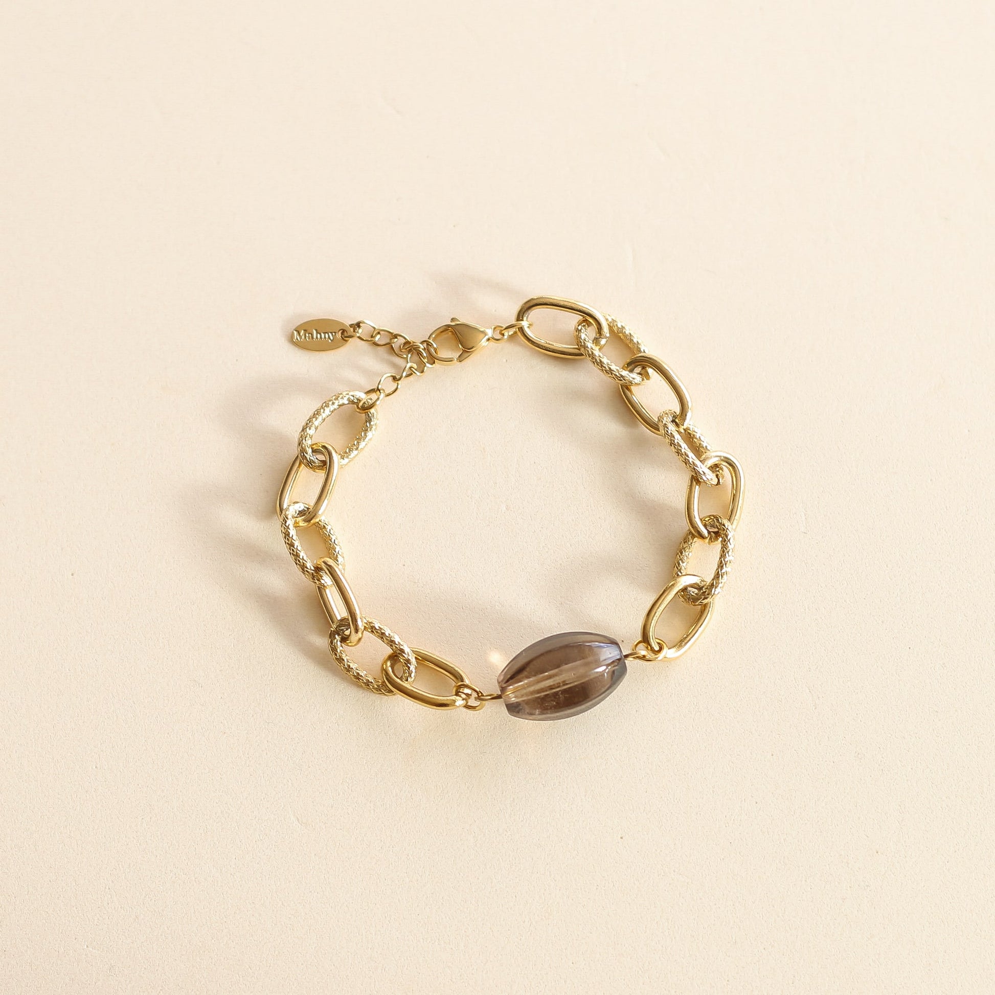 Bracelet Chaîne épaisse en acier inoxydable et Quartz Fumé 