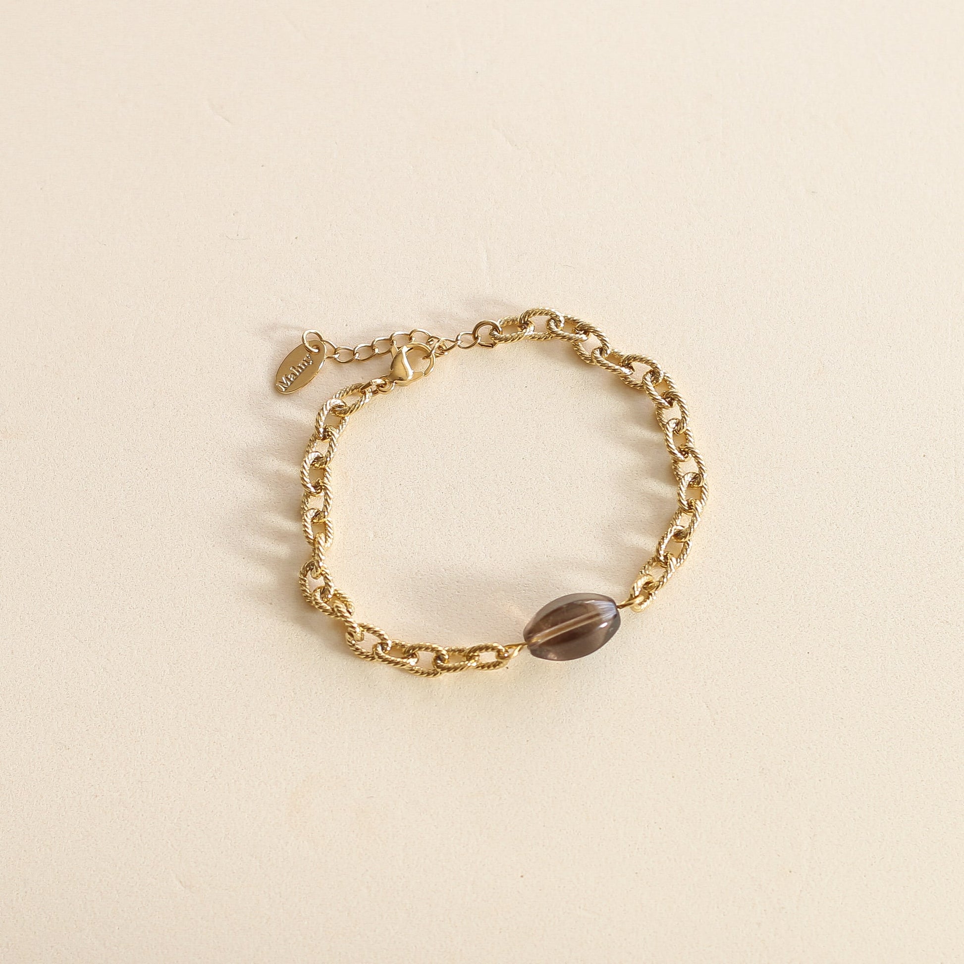 Bracelet Chaîne torsadé en acier inoxydable et Quartz Fumé 