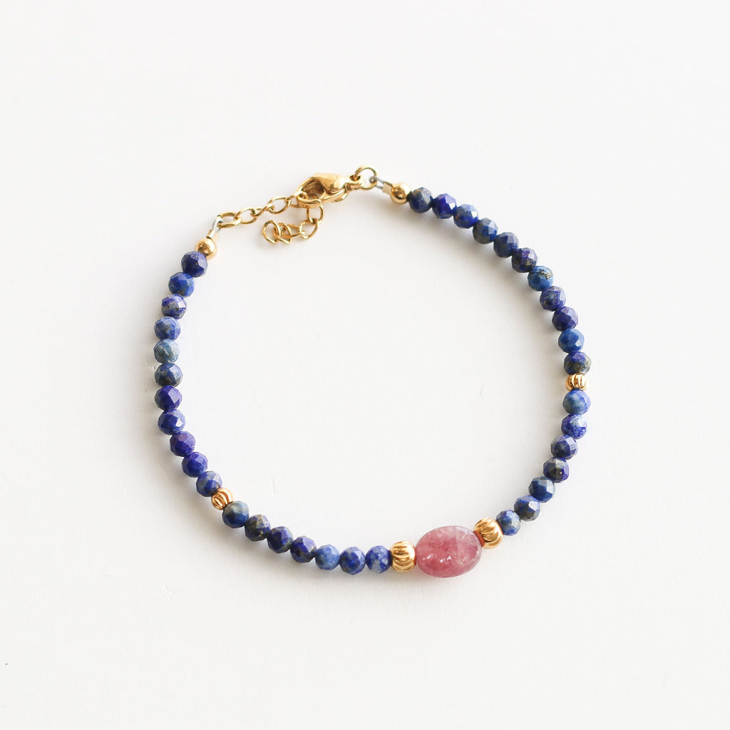 bracelet rubis lapis lazuli bleu rose 