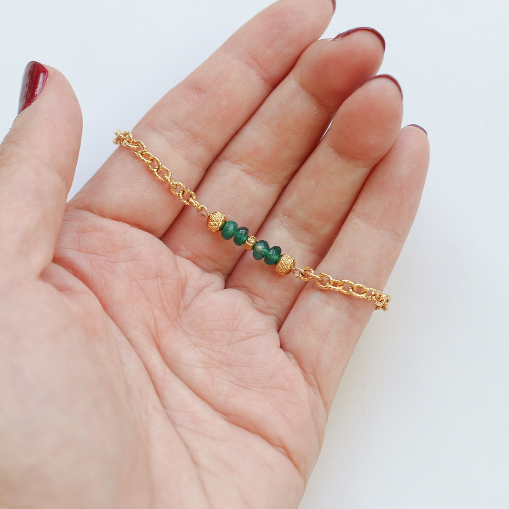 bracelet scintillant dore agate verte cadeau