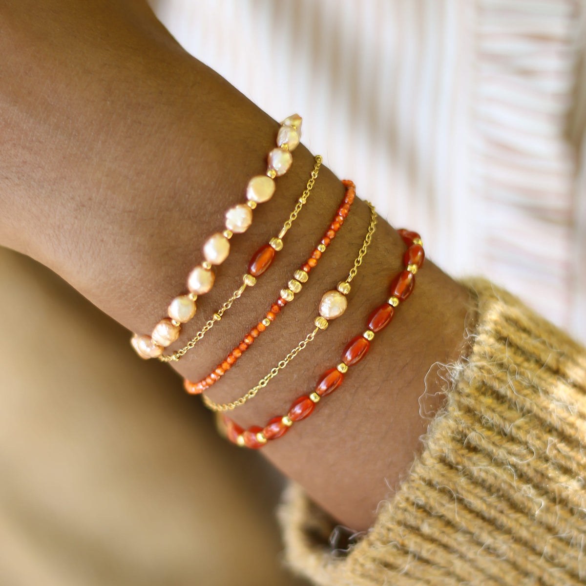 Bracelet Zirkon rouge orange perlé