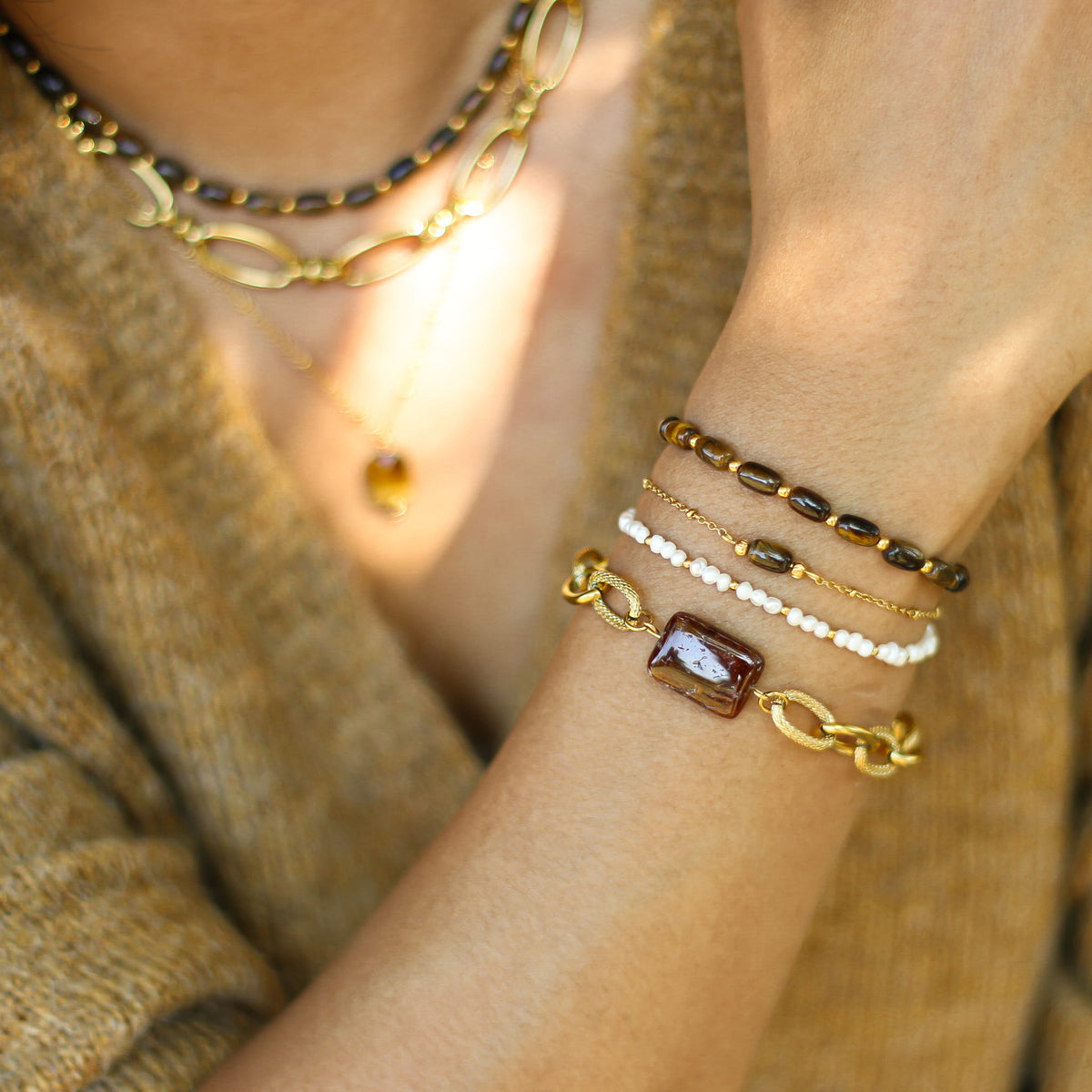 Bracelet Œil de tigre perlé