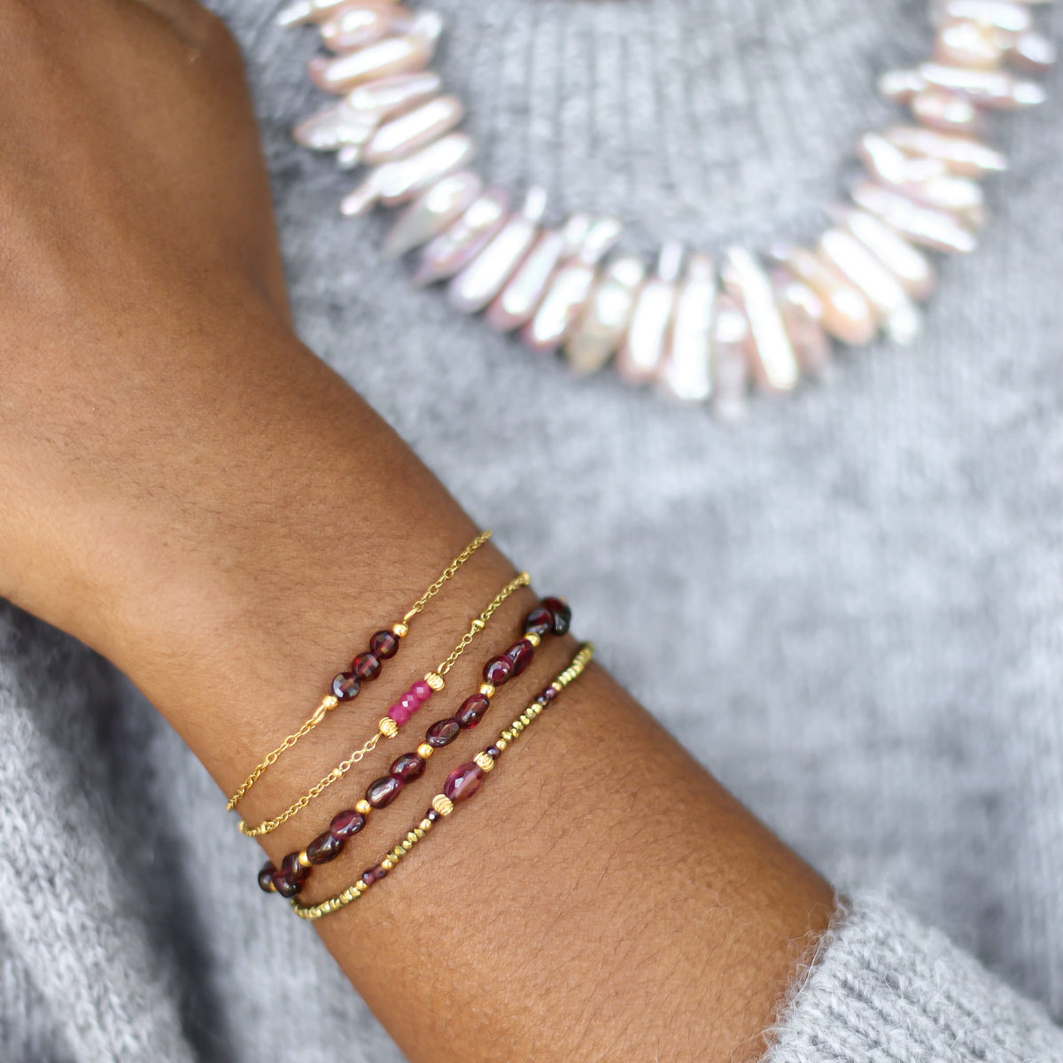 Bracelet Grenat perlé