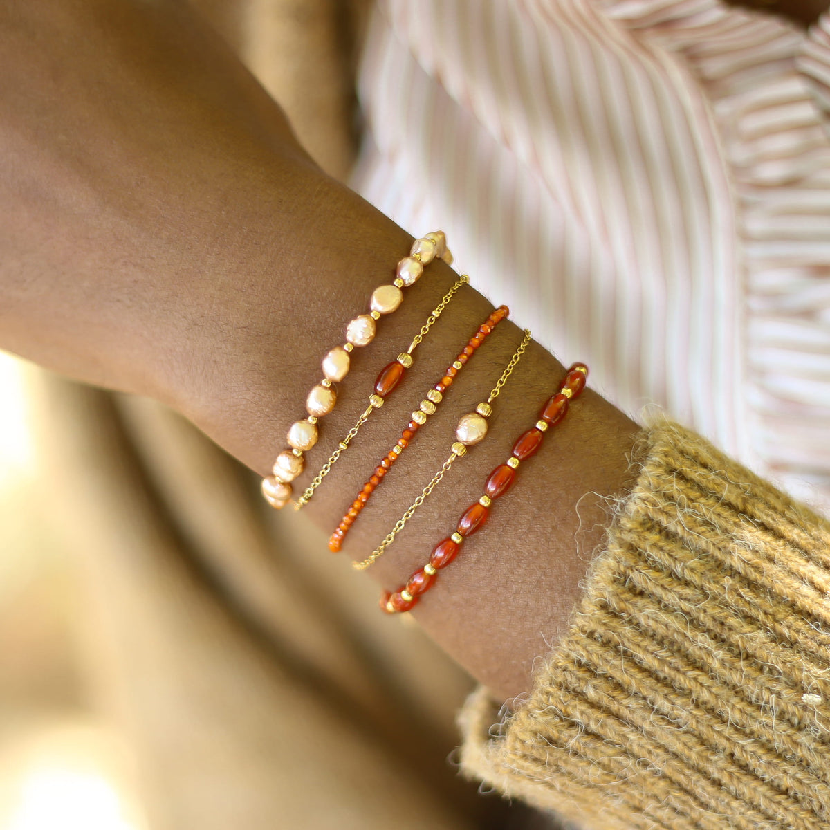 Bracelet Perle d'eau douce orangée