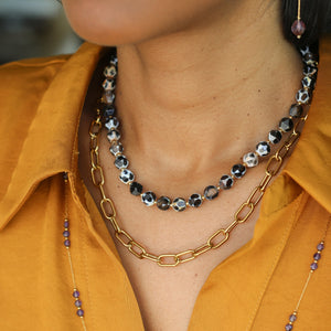 le collier pour un cadeau, perles d'Agate noire et feu 