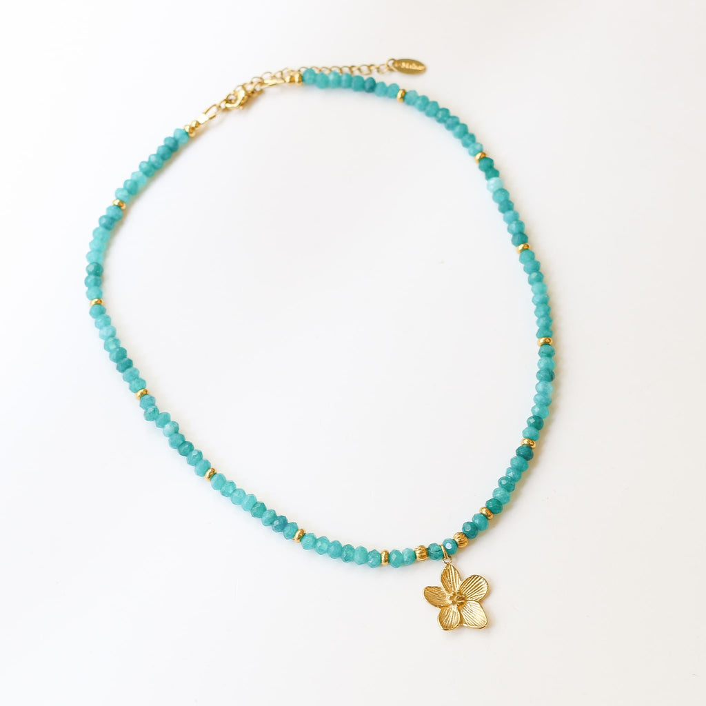 collier agate turquoise fleur bleu cadeau