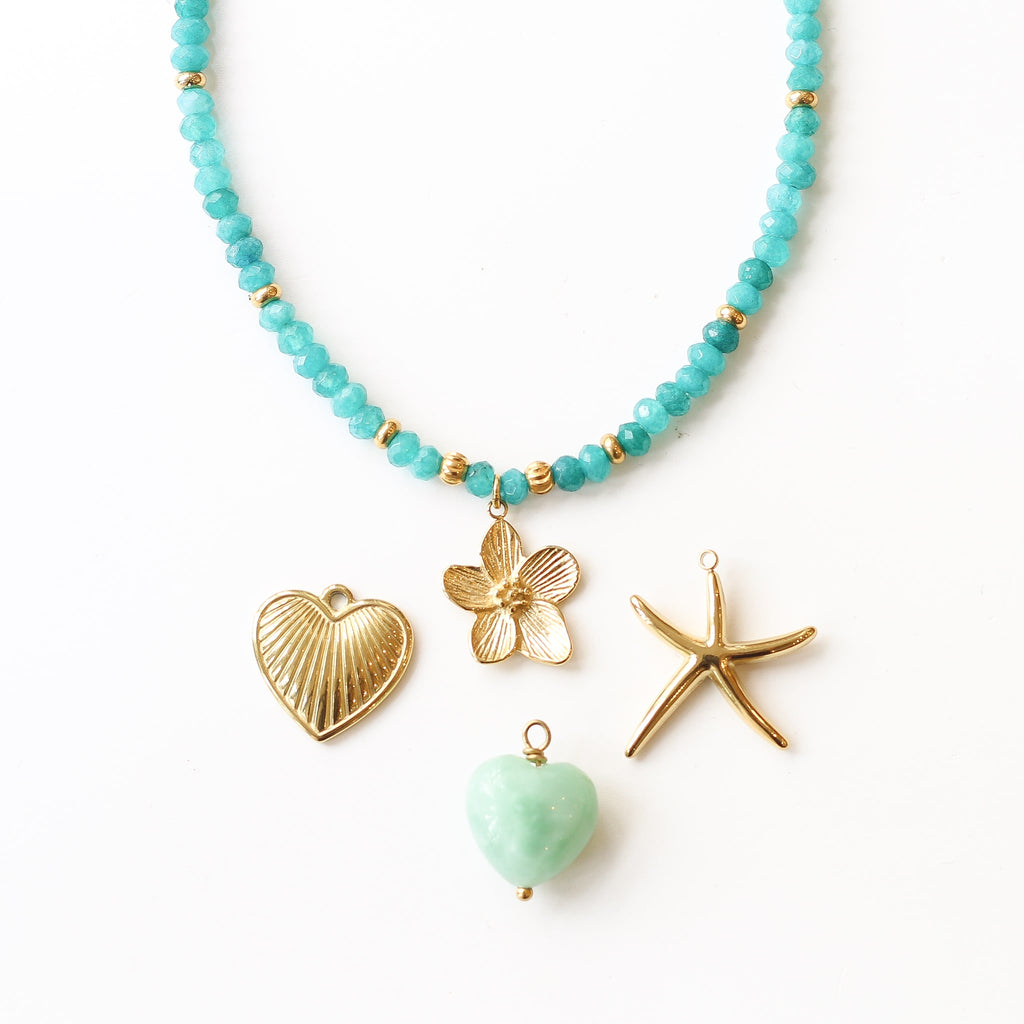 collier agate turquoise fleur bleu lagon
