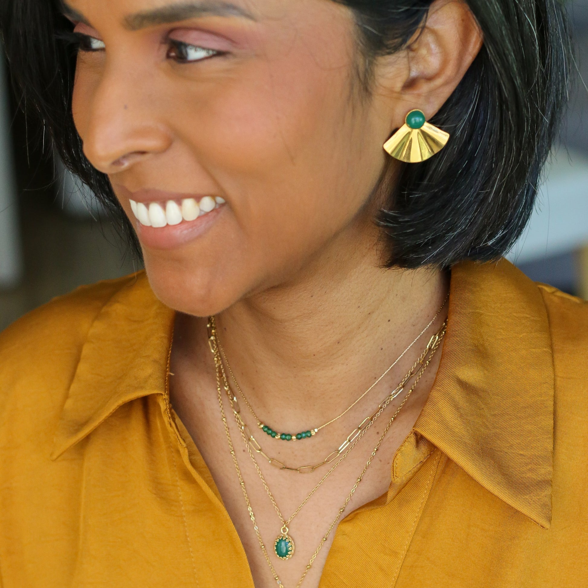 collier fin en Agate verte, bijou de créateur en pierre naturelle fait main