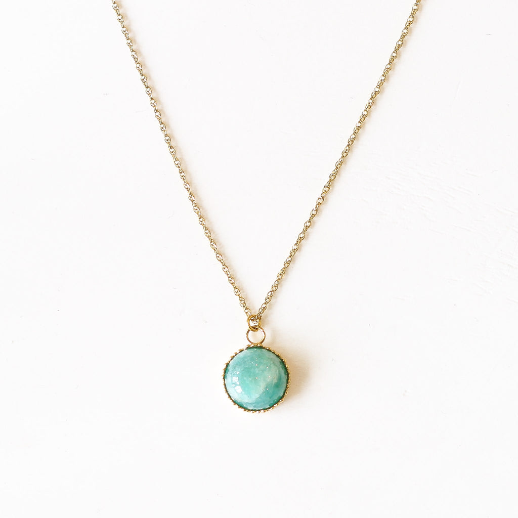 collier amazonite pendentif acier bleu chaine 