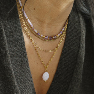 collier de créateur fait main en acier inoxydable et Améthyste lavande