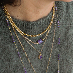collier monté à la main en Améthyste et chaine en acier inoxydable 