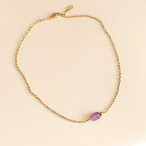 collier en acier inoxydable avec une Améthyste naturelle 