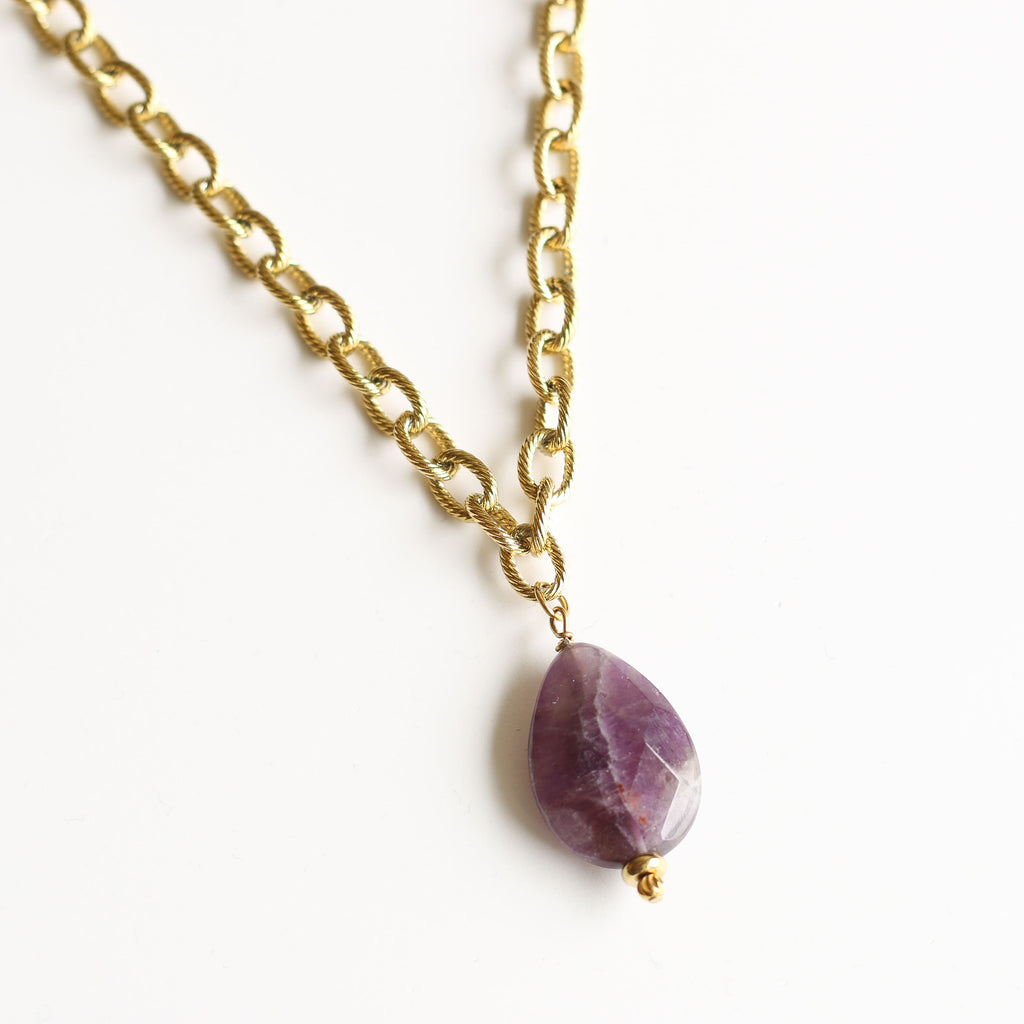 collier bijou améthyste violet pendentif pierre