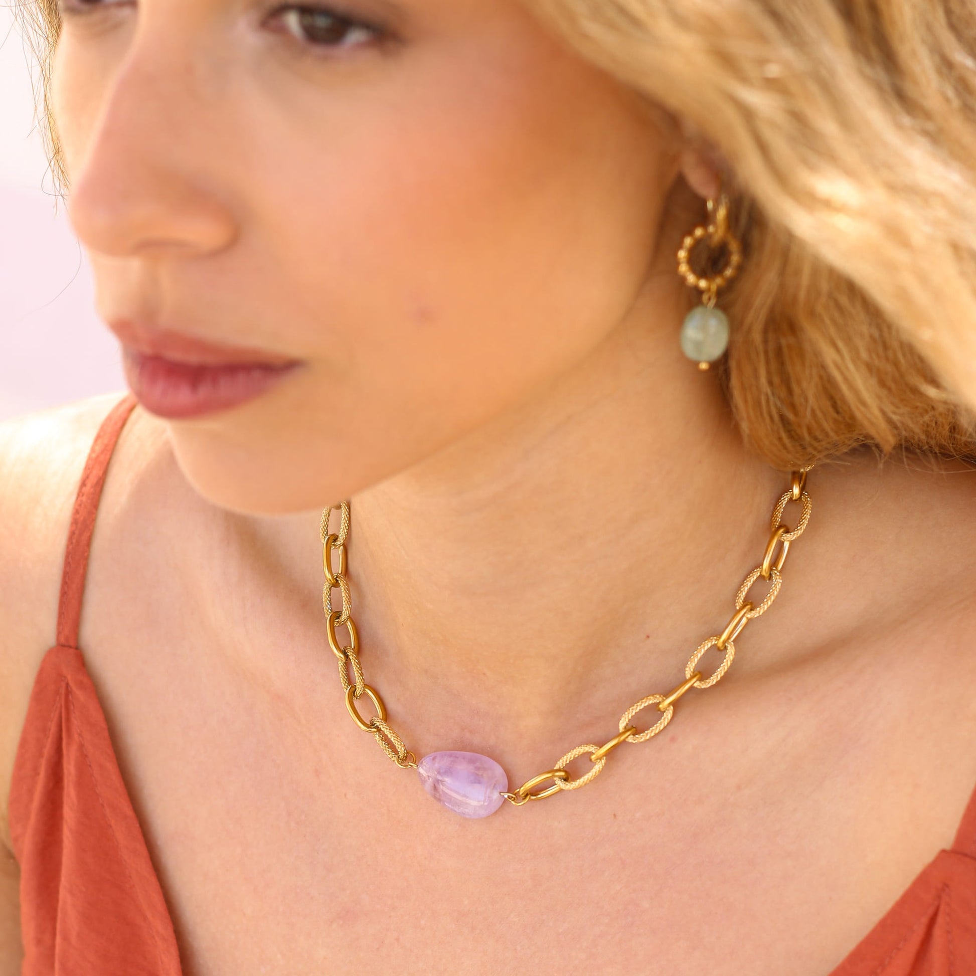 Collier en améthyste lavande, bijou femme.