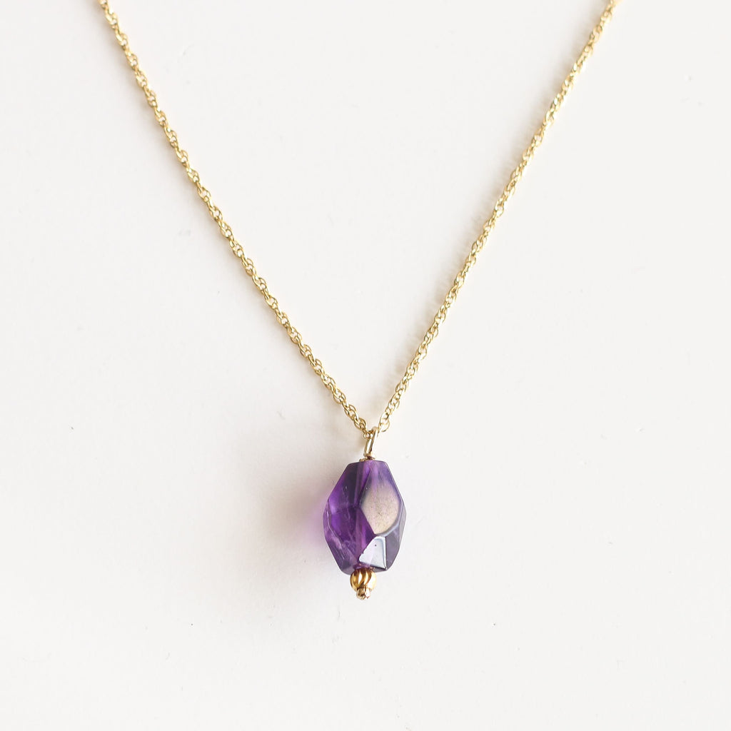 collier améthyste violet chaine doré pierre