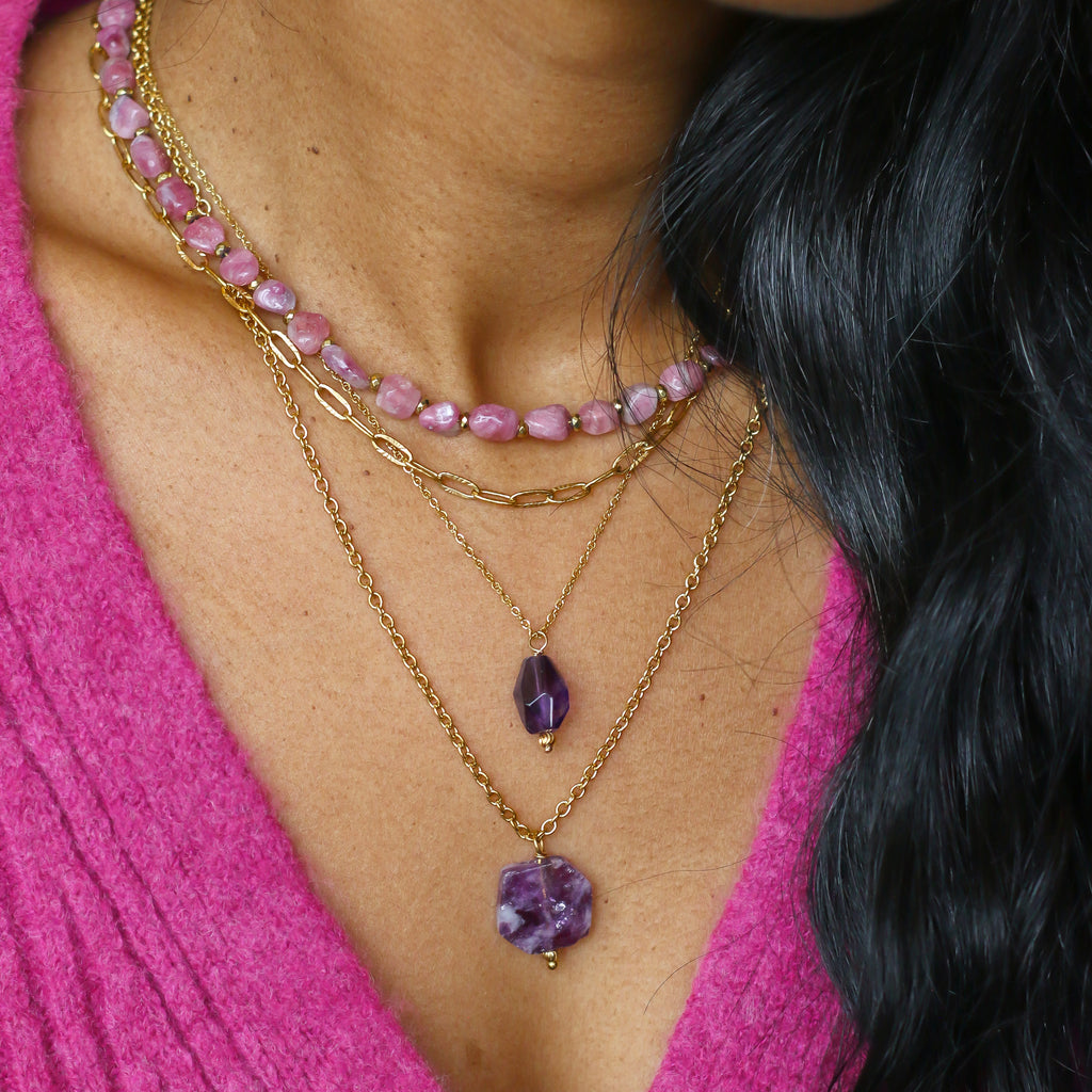 collier améthyste violet chaine pendentif créatif