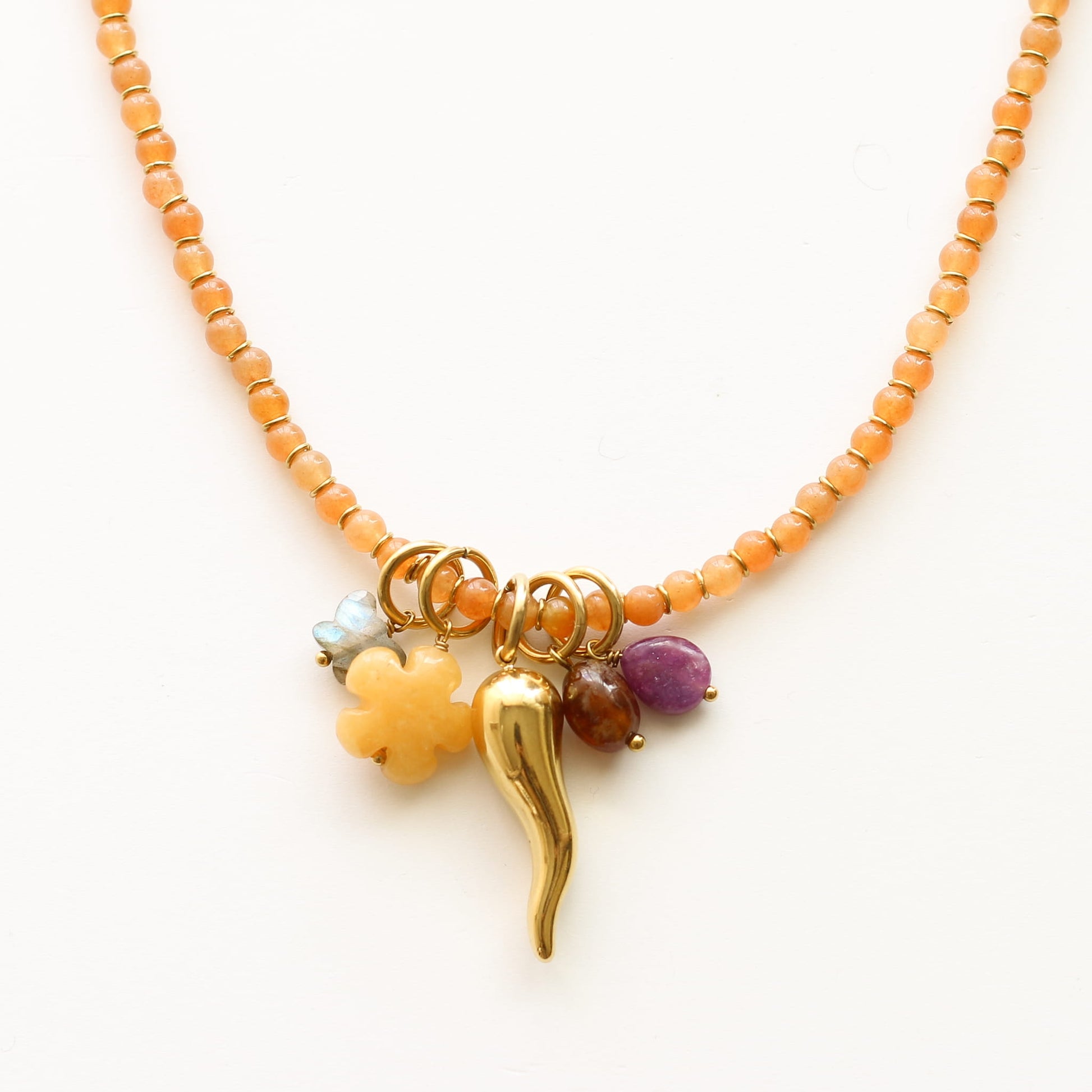 Collier Aventurine Orange gri-gris, Mahny bijoux pierre fine.
