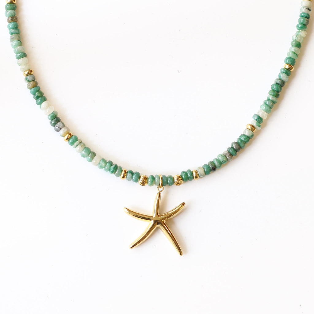 collier aventurine étoile mer vert pierre