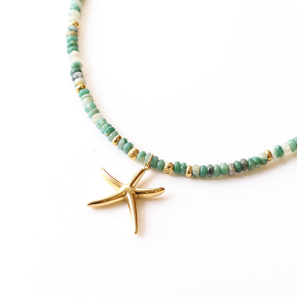 collier aventurine étoile mer vert doré