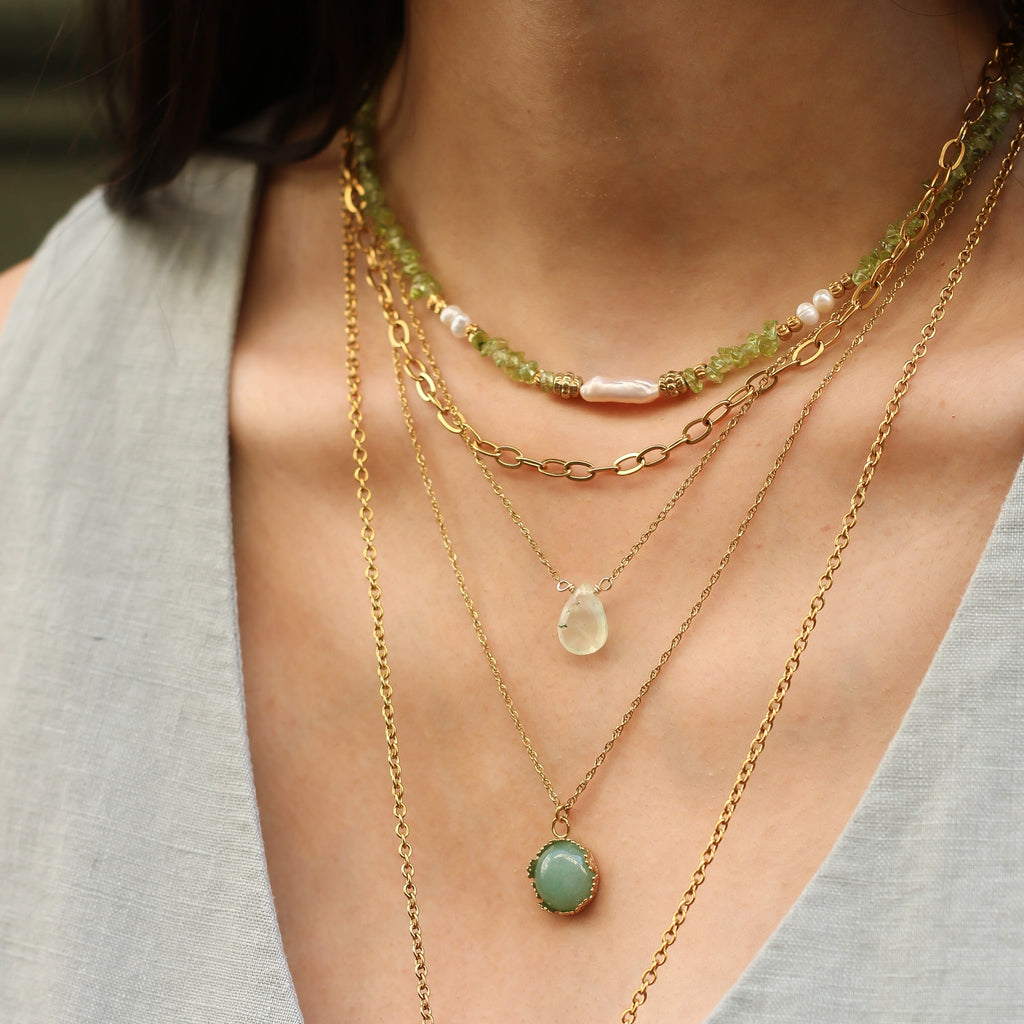 collier aventurine verte acier créatrice bijou