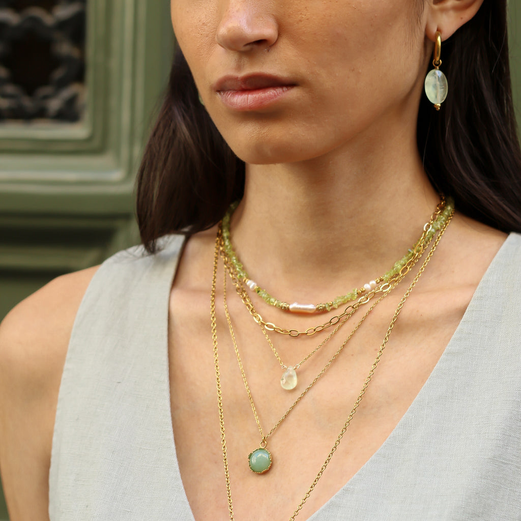 collier aventurine verte pendentif acier 