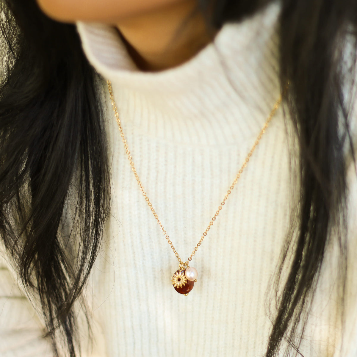 Collier Grenat orangé long