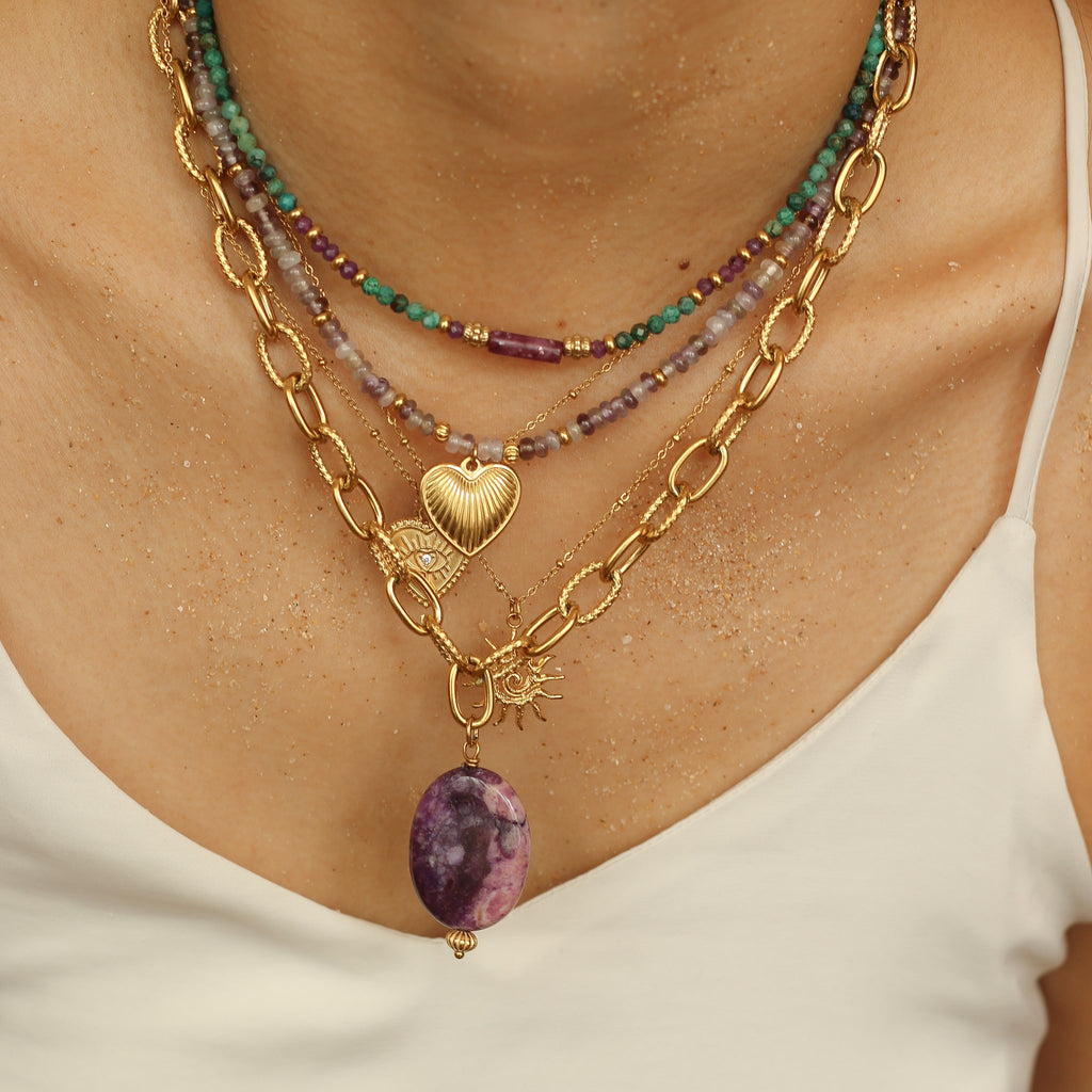 collier chaine lépidolite violet  fait main