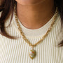 Collier Unakite chaîne corde, gros plan sur la pierre, bijou femme pierres naturelles Mahny.