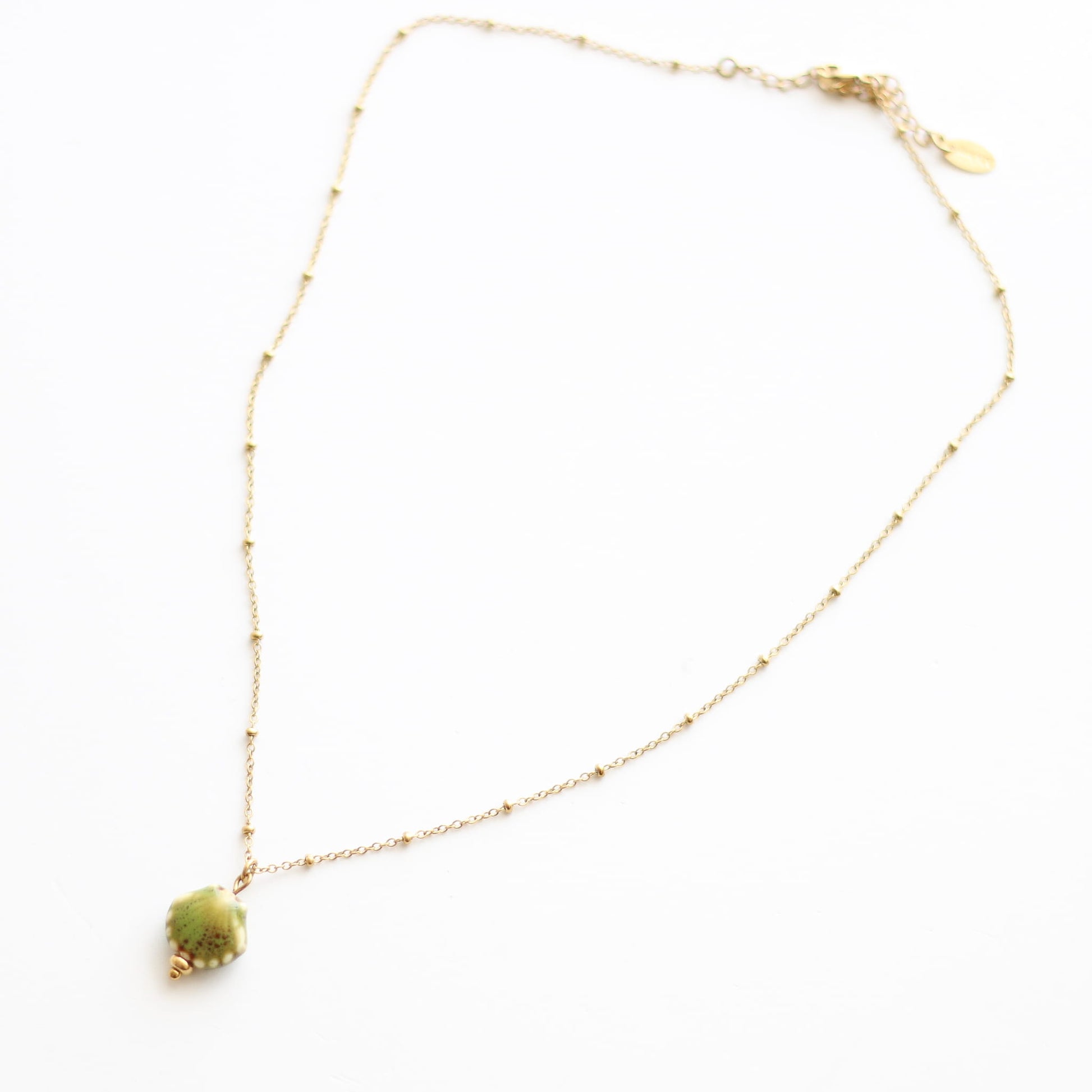 Collier à pendentif coquillage vert doré, acier inoxydable.