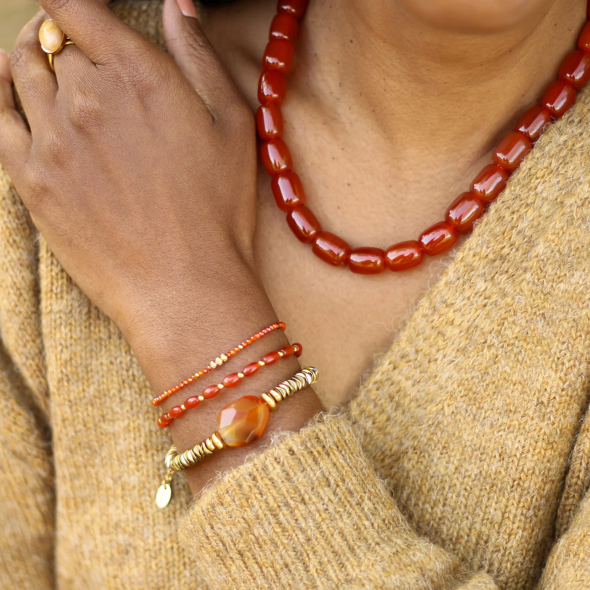Collier Cornaline rouge chunky