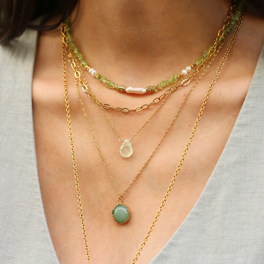 pendentif goutte verte acier inoxydable