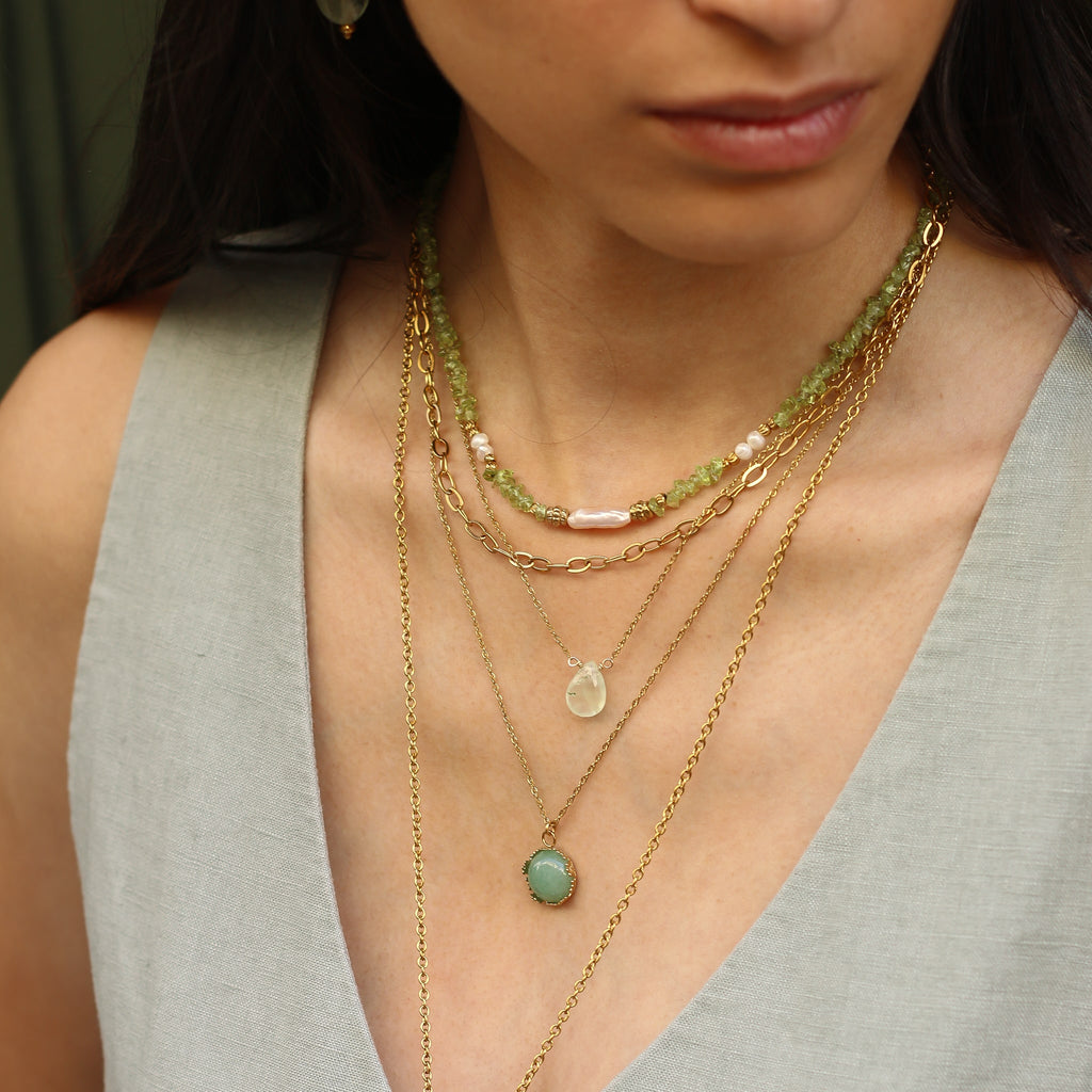 pendentif goutte verte pierre préhnite