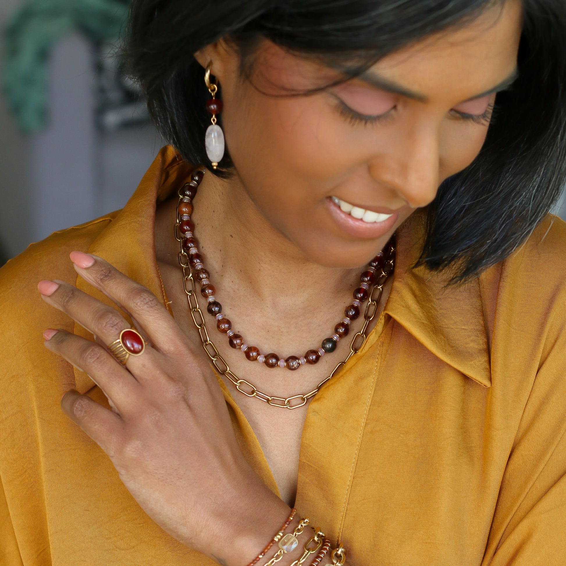 collier made in France en perles de Grenat orangé sélectionnées à la main