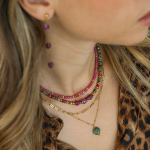 collier de créatrice en acier inoxydable avec une pierre de Jadéite olive naturelle 