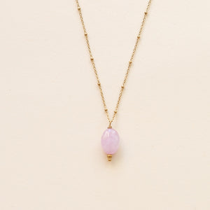 collier en acier inoxydable avec un pendentif en Kunzite naturelle 