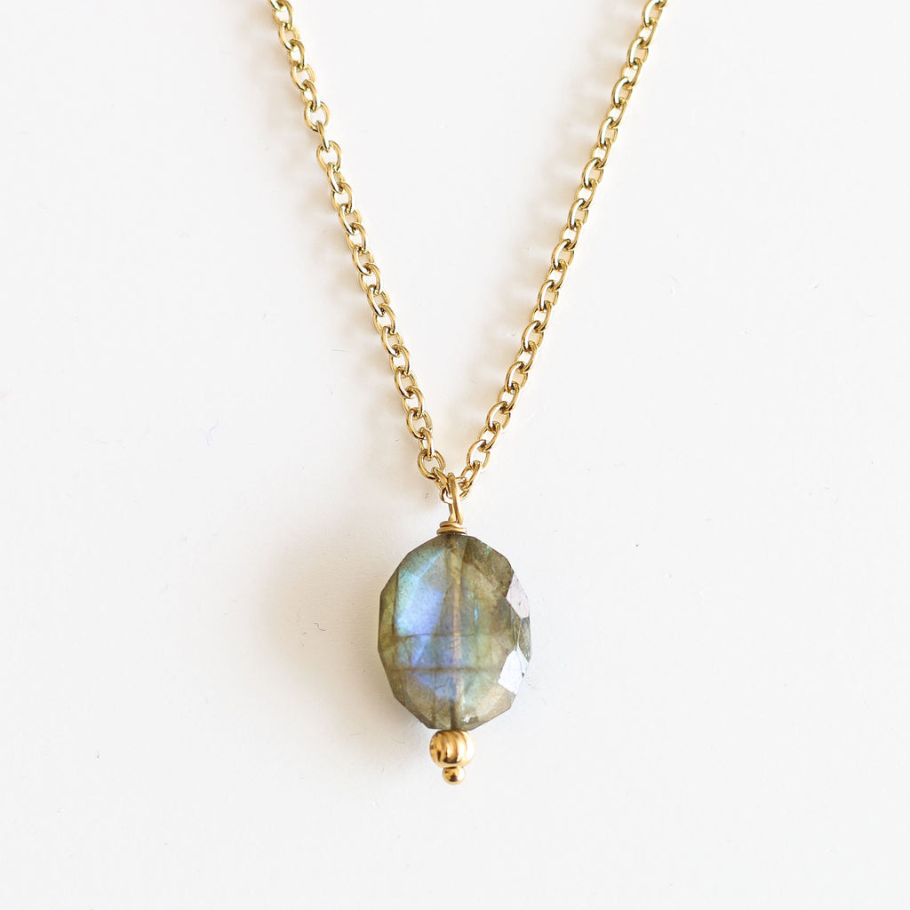 collier labradorite pierre pendentif chaîne acier