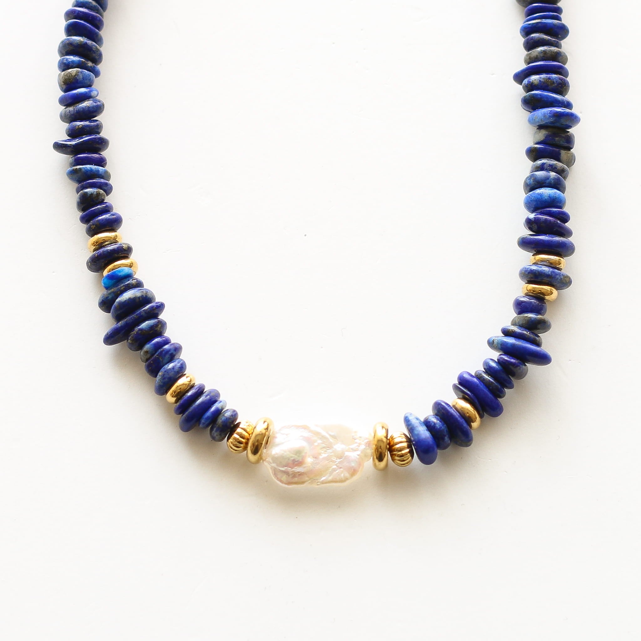 Collier Lapis Lazuli Nacre, pierre véritable, signé Mahny.