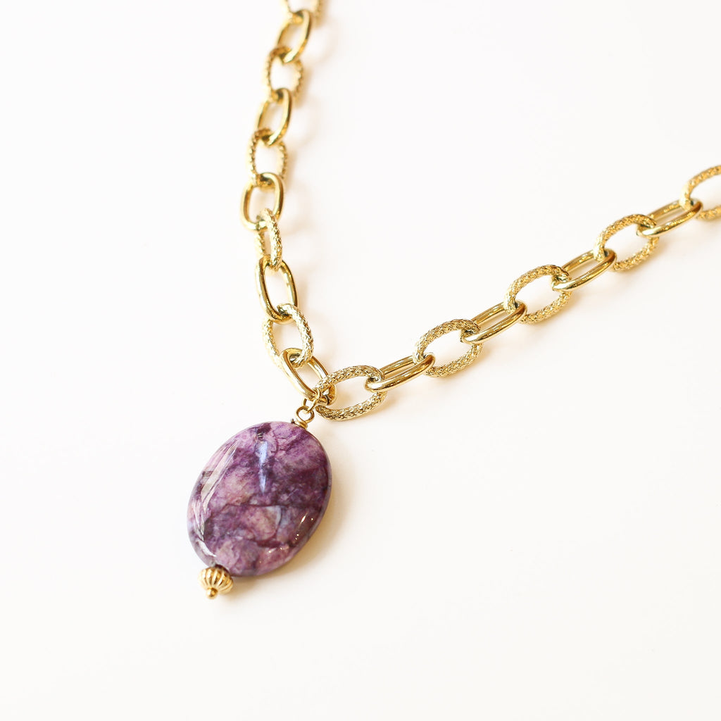 collier chaine lépidolite violet pierre créatrice