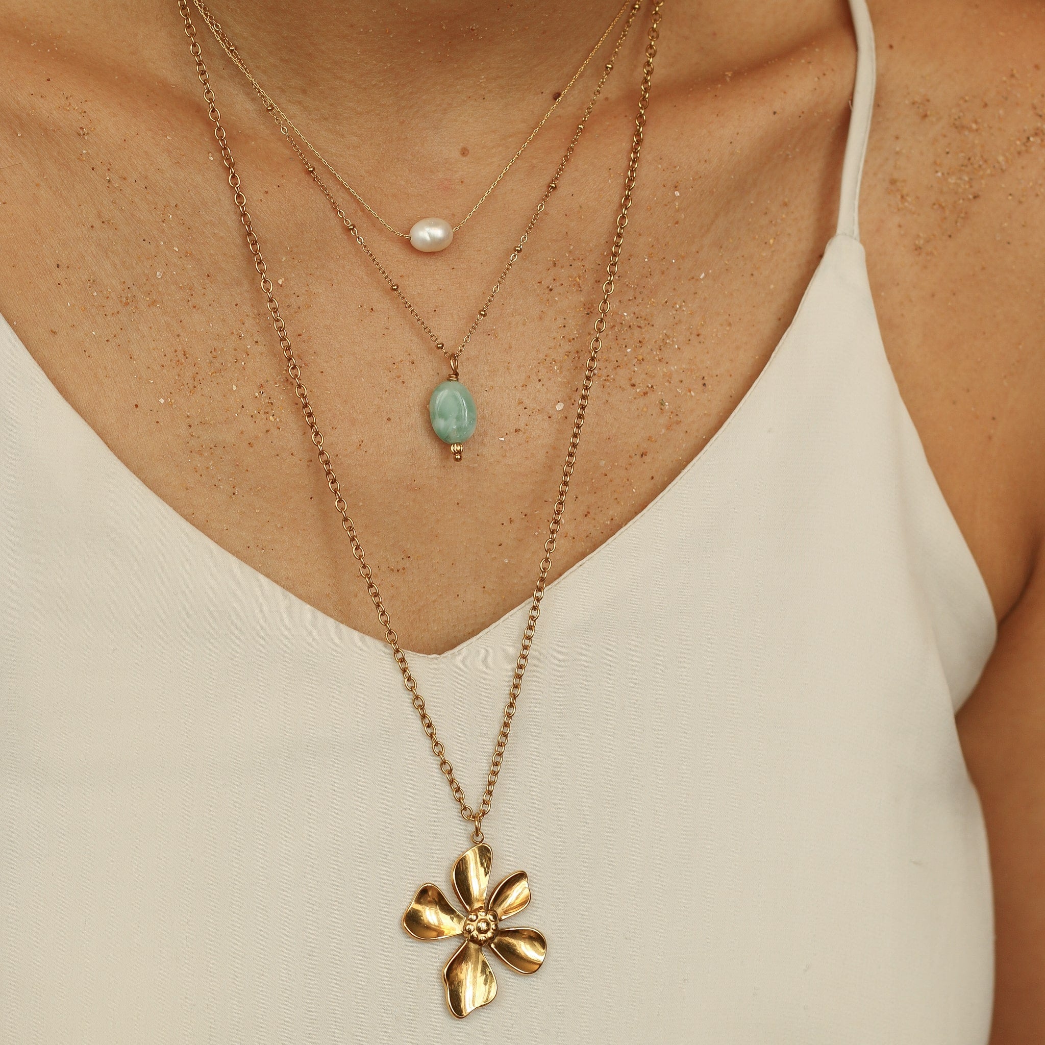 collier long fleur sautoir doré cadeau
