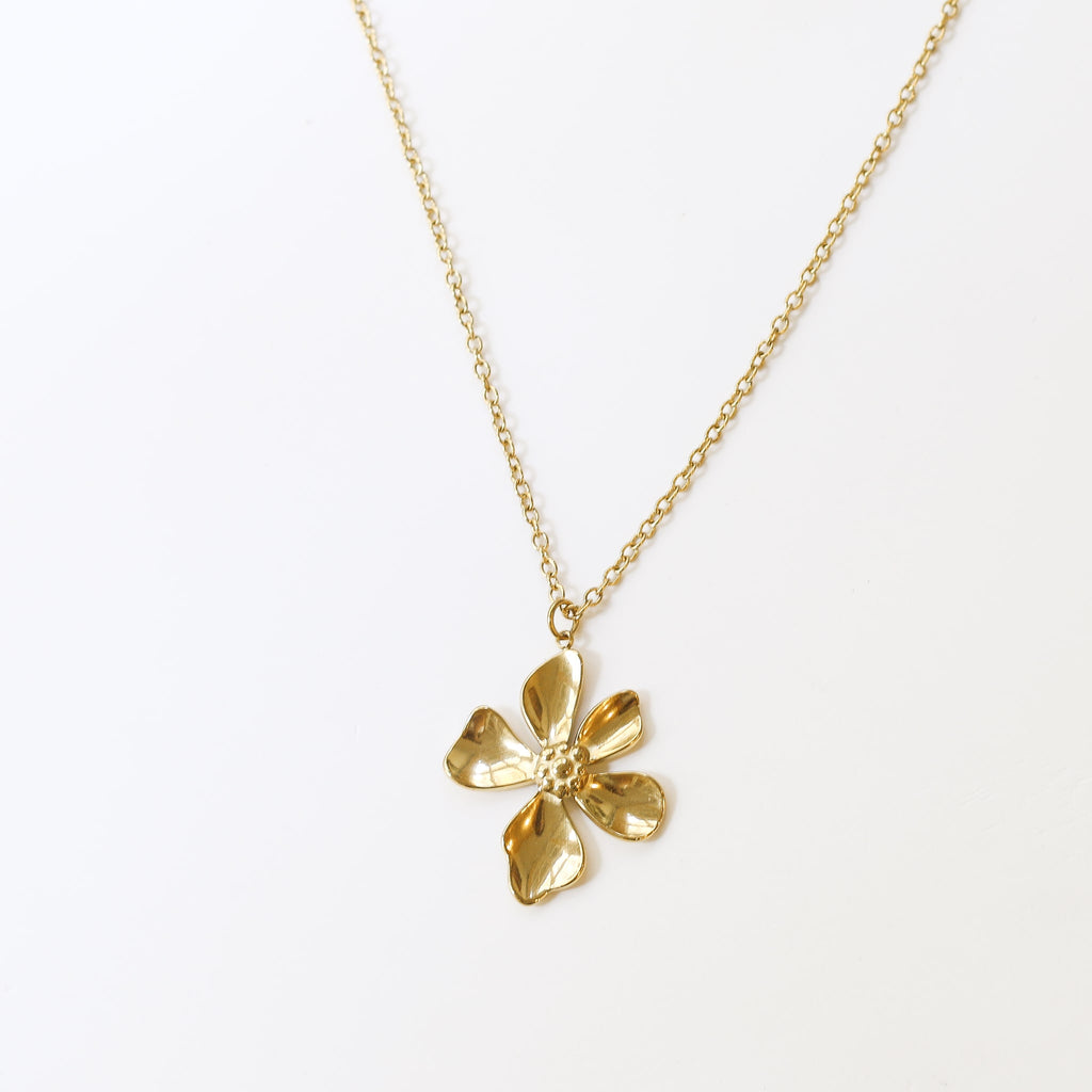 collier long fleur sautoir doré acier
