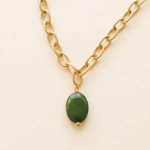collier en Néphrite jade et chaine épaisse pour femme