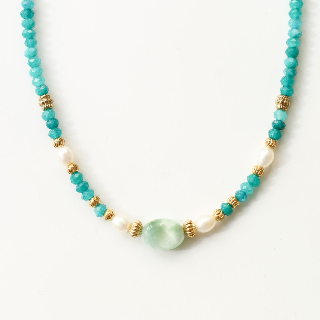 collier angélite perle bleu turquoise pierre