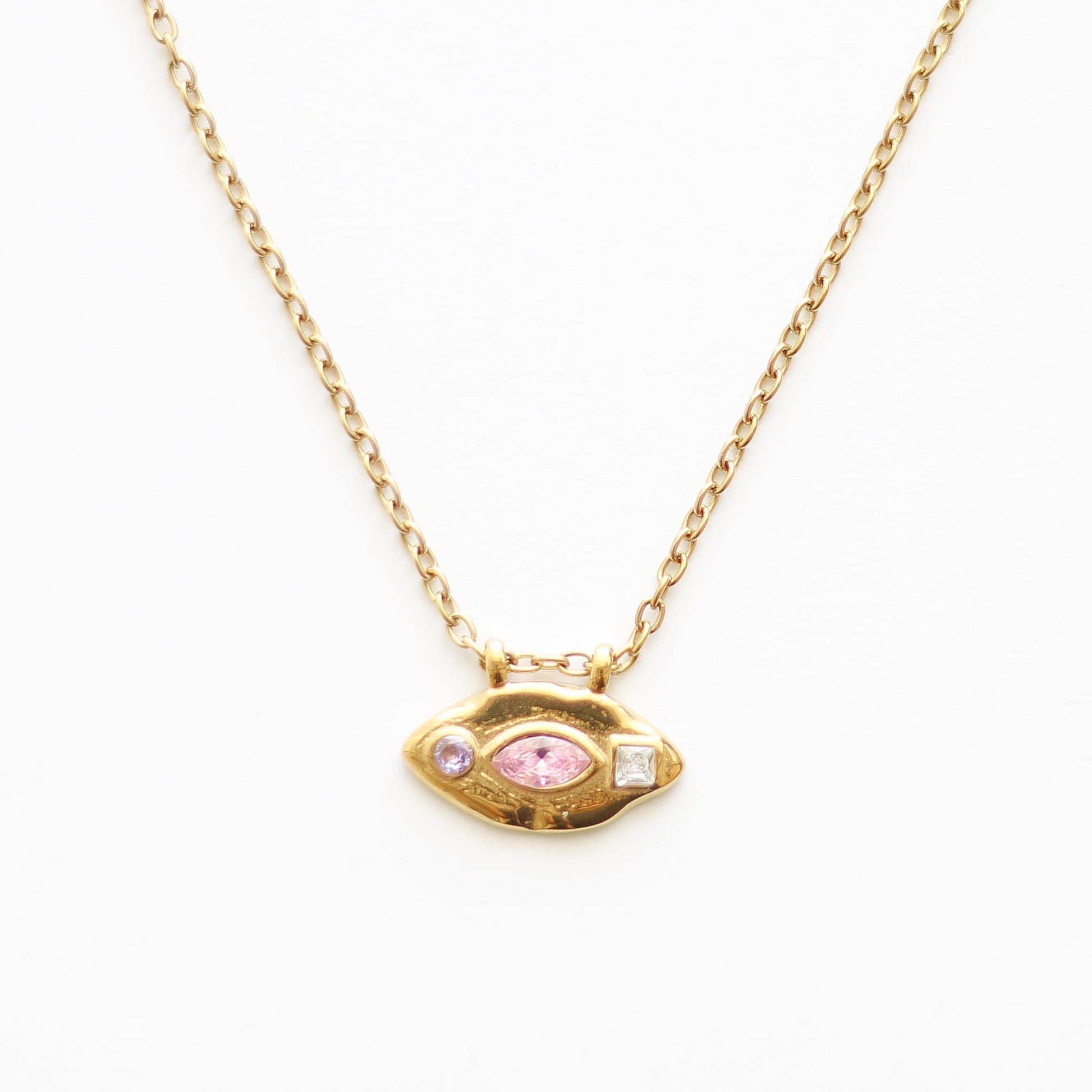 Collier à pendentif œil doré, acier inoxydable.