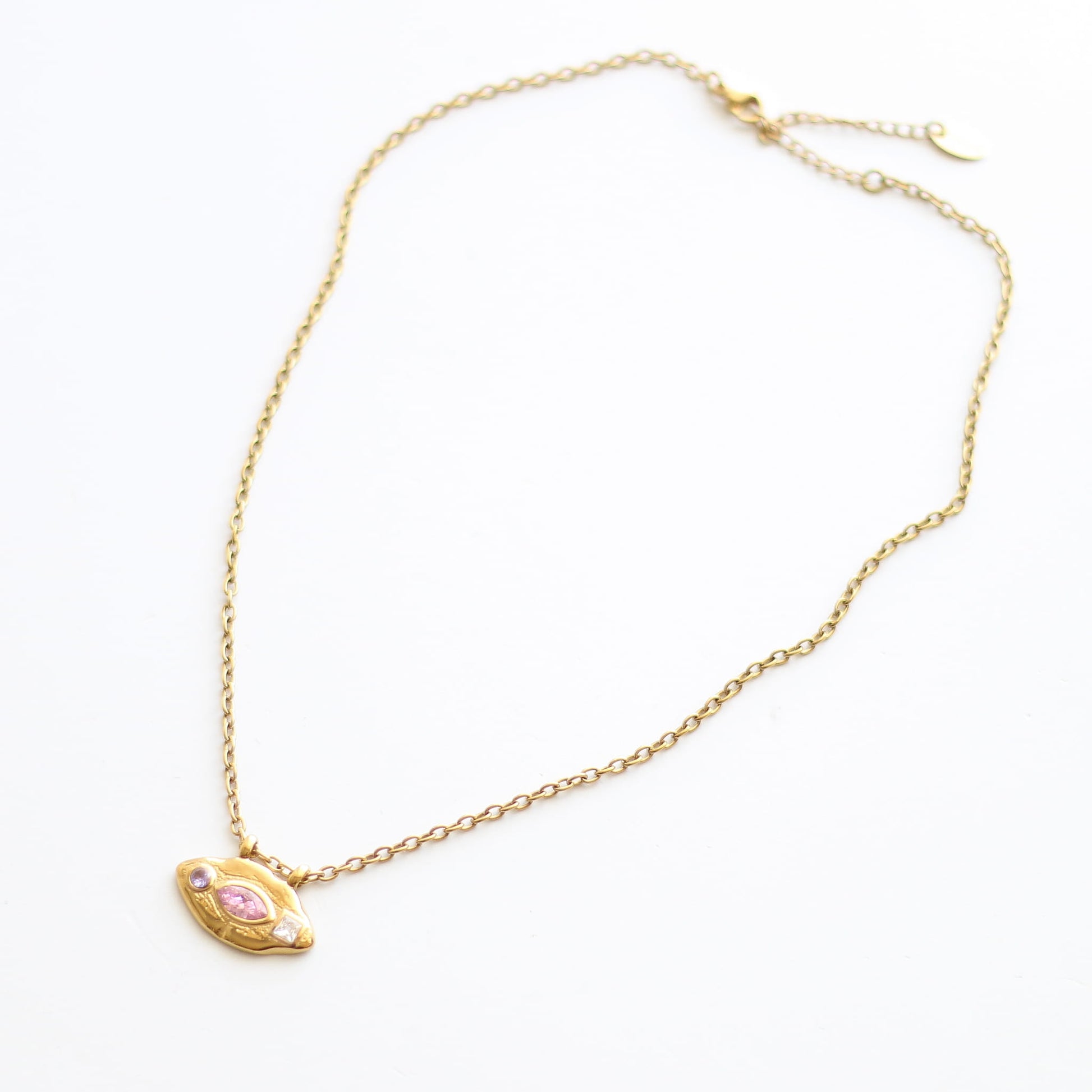Collier à pendentif œil doré, acier inoxydable.